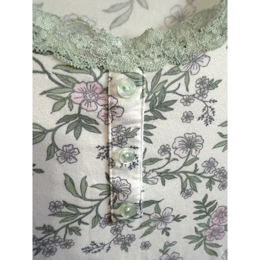 Elizabeth & Nicole Pajama Set Womens Small White Floral Lace Henley Loungewear